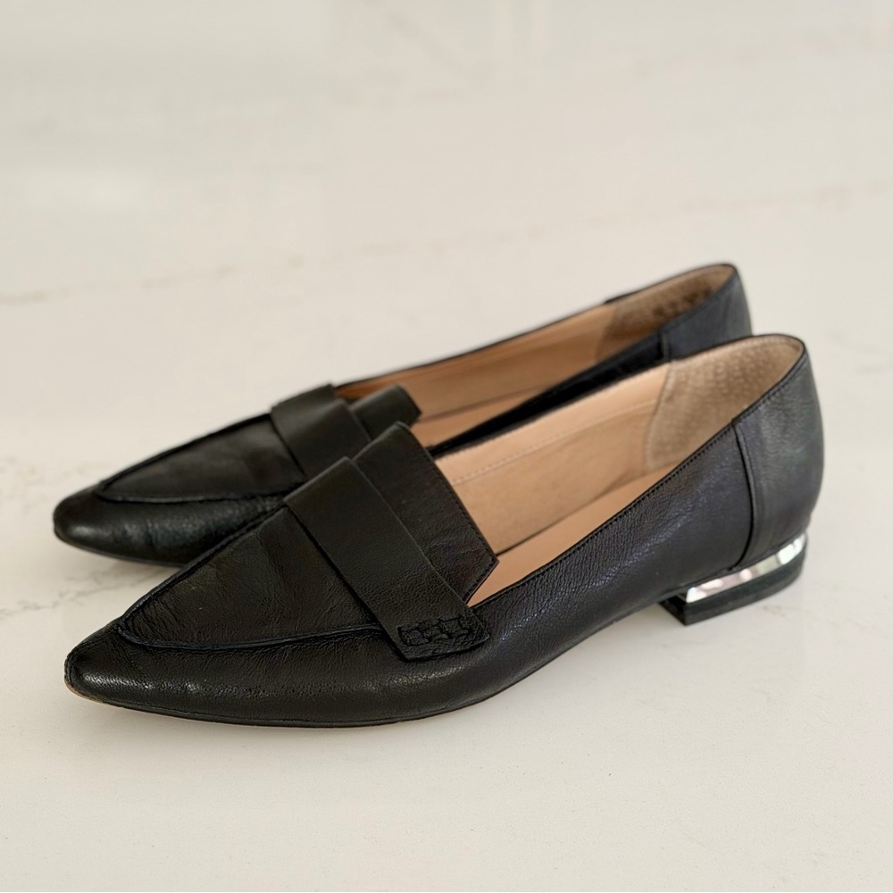 Franco Sarto Black Leather Loafers with Silver Accent - Picture 4 of 7